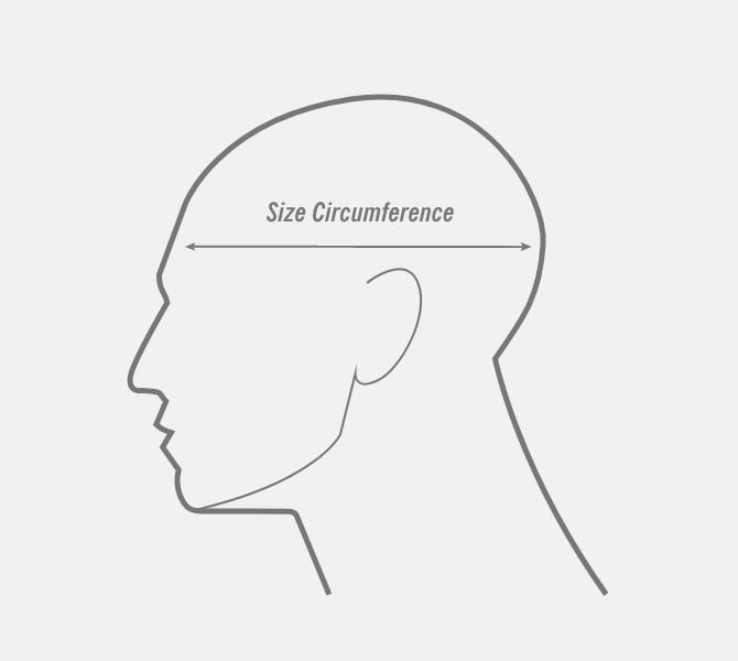 Diagram showing how to measure head circumference above the eyebrows for helmet sizing